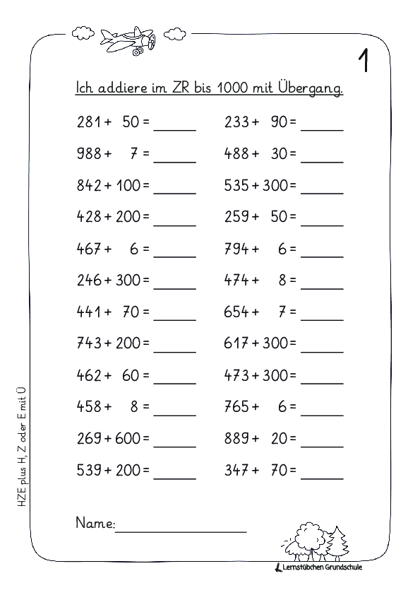 erstes Rechnen mit HZE plus H, Z oder Einer - ZR 1.000 (13)